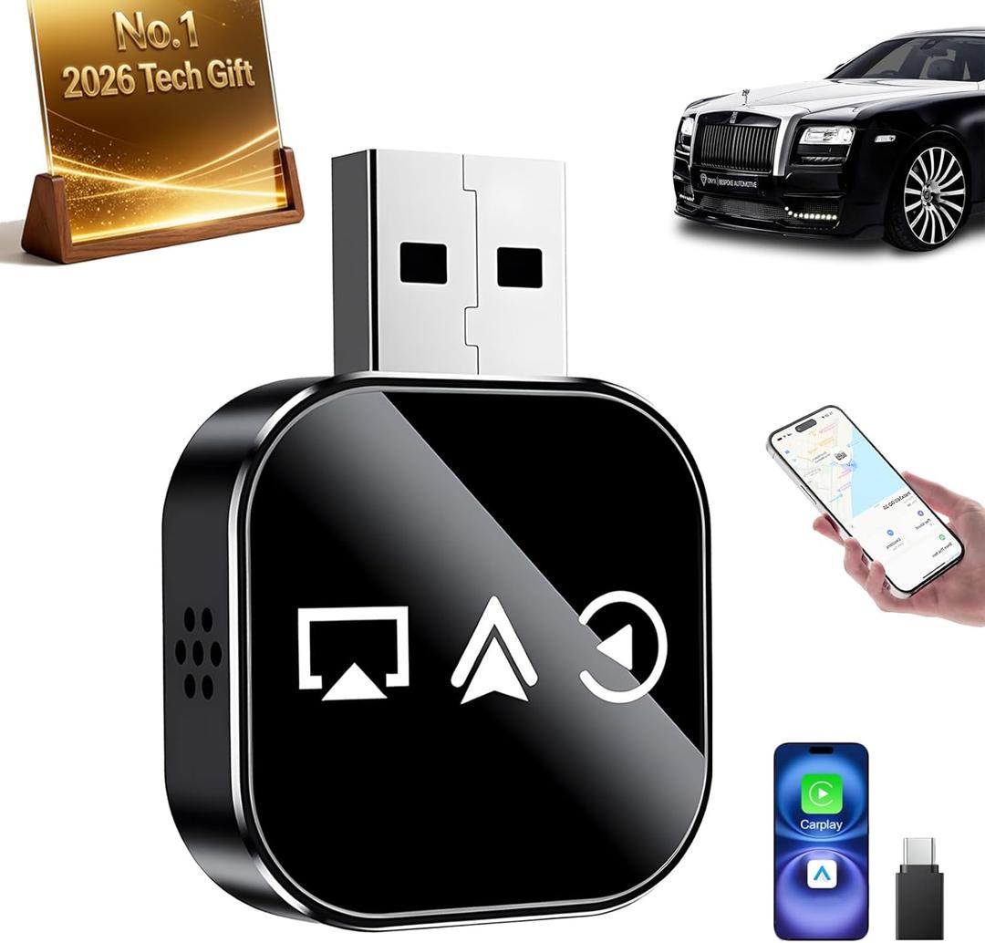 Wireless Carplay Adapter 3 in 1 2026 Updated Video Input Adapters for iPhone USB Cars with Bluetooth to Android Auto Smart Screen Mirroring Device for Movies on Interior Electronics Auxiliar