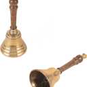 Hand Bell with Antique Brass Finish and Wooden Handle Perfect for Weddings, Schools, Games, Reception Desks, Religious Ceremonies & Events 3 Diameter, 8 Height