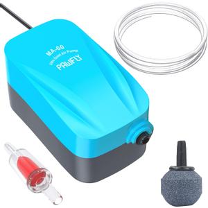 Pawfly Aquarium 15-40 GPH Compact Air Pump Quiet Oxygen Aerator Pump with Air Stone/Nano Bio Sponge Filter Airline Tubing and Check Valve Accessories for 3-20 Gallon Buckets and Fish Tanks