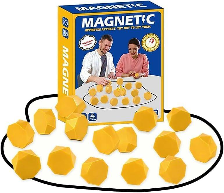 Upgraded Yellow Magnet Chess Game with Adjustable String, 20-Piece Large Magnet Stone, Party Travel Desktop Strategy Game for Children and Adults