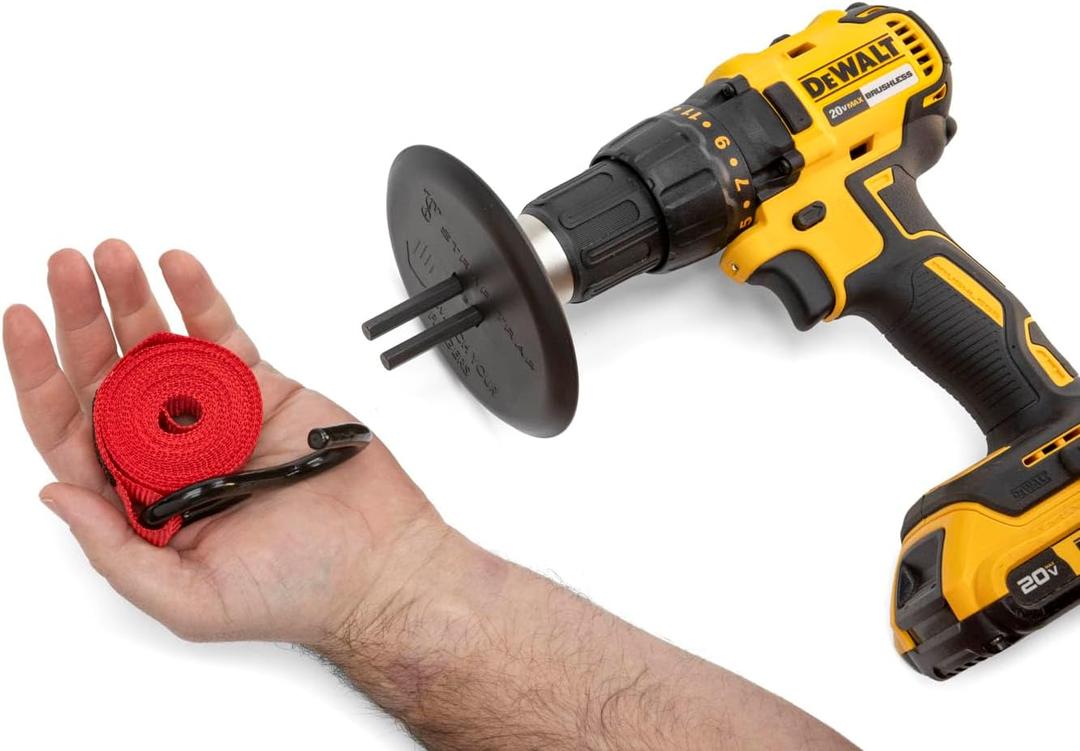Ratchet Strap Winder Drill Bit Attachment | Heavy Duty Strap Roller & Organizer for Flatbed Trucks, Trailers & Garages | Power Drill Tie-Down Winder Tool for Cargo Storage | Includes Protective Shield