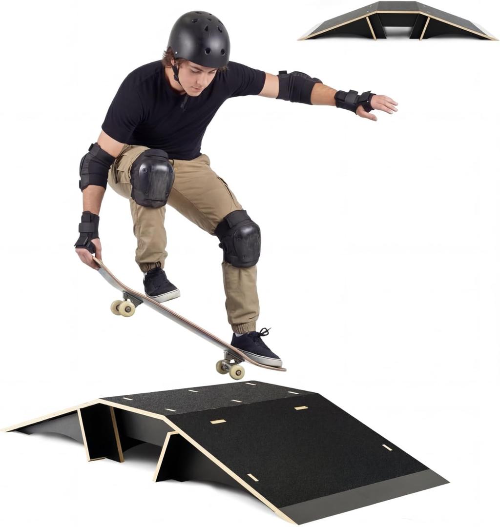 Weysat Skateboard Ramp Bike Ramp 44 Inches Solid Wood with Anti Slip Surface Skate Accessories Durable Designed for Beginners Gifts for Youngster