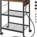 HOOBRO Industrial Printer Stand, 3-Tier Mobile Printer Table, Rolling Cart with Power Outlets and USB Ports, Home Printer Stand with 2 Hooks, for Office, Living Room, Rustic Brown BF22UPS01