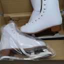 Figure Ice Skates for Beginners - White Comfortable Leather Ice Skates for Women, Men, Boys & Girls (Size Up 1 Size)