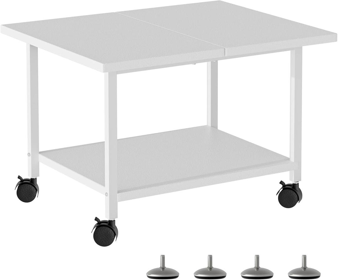Printer Stand with Storage Under Desk Shelf, Desktop Printer Stand Organizer, Rolling Printer Cart Storage Paper Files Holder for Desk, Office, Home, (White)