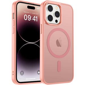 zapica Magnetic for iPhone 14 Pro Max Case, [Compatible with MagSafe] [Military Grade Drop Protection] Translucent Matte Shockproof Anti-Scratch Phone Cover, Light Pink