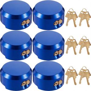 Frienda Blue 6 Pack Hidden Shackle Padlocks Puck Lock Keyed Alike Heavy Duty 2-7/8" Solid Steel Puck Lock with 12 Pcs Keys Round Trailer Padlocks for Trailer Truck Garages Vans Sheds Gates