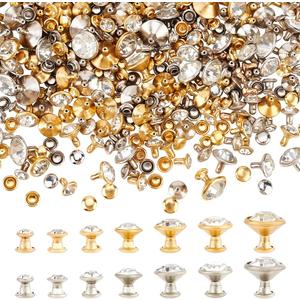 FINGERINSPIRE 280 Sets 7 Sizes Clear Rhinestone Rivets (5~11mm) Platinum & Gold Crystal Rivets Metal Double Cap Rhinestone Stud Rivets Studs for Leather Clothes Arts Crafts Decor