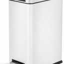 Home Zone Living 8 Gallon Slim Kitchen Trash Can with Soft Close Lid, Step Pedal, Bag Tuck Band, and Removable Liner, Stainless Steel, Matte White, 30 Liters