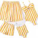 IFFEI Family Matching Swimwear One Piece Bathing Suit Striped Hollow Out Monokini Mommy and Me Beachwear, Girls: 2 Years