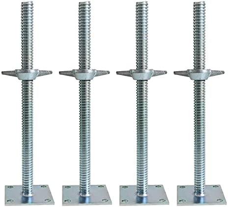 GaeaAuto 4 Pack Adjustable Leveling Jack Solid Screw Jacks with Base Plate for Baker-Style Scaffolding, Silver