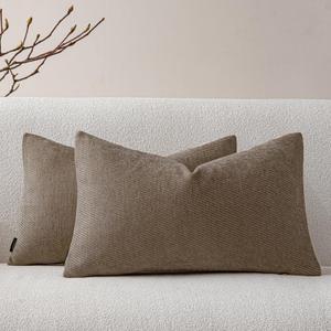 A Moment Pack of 2 Decorative Chenille Throw Pillow Covers with Twill Cushion Covers for Sofa Living Room Couch Bed 12x20 Inch Dark Brown