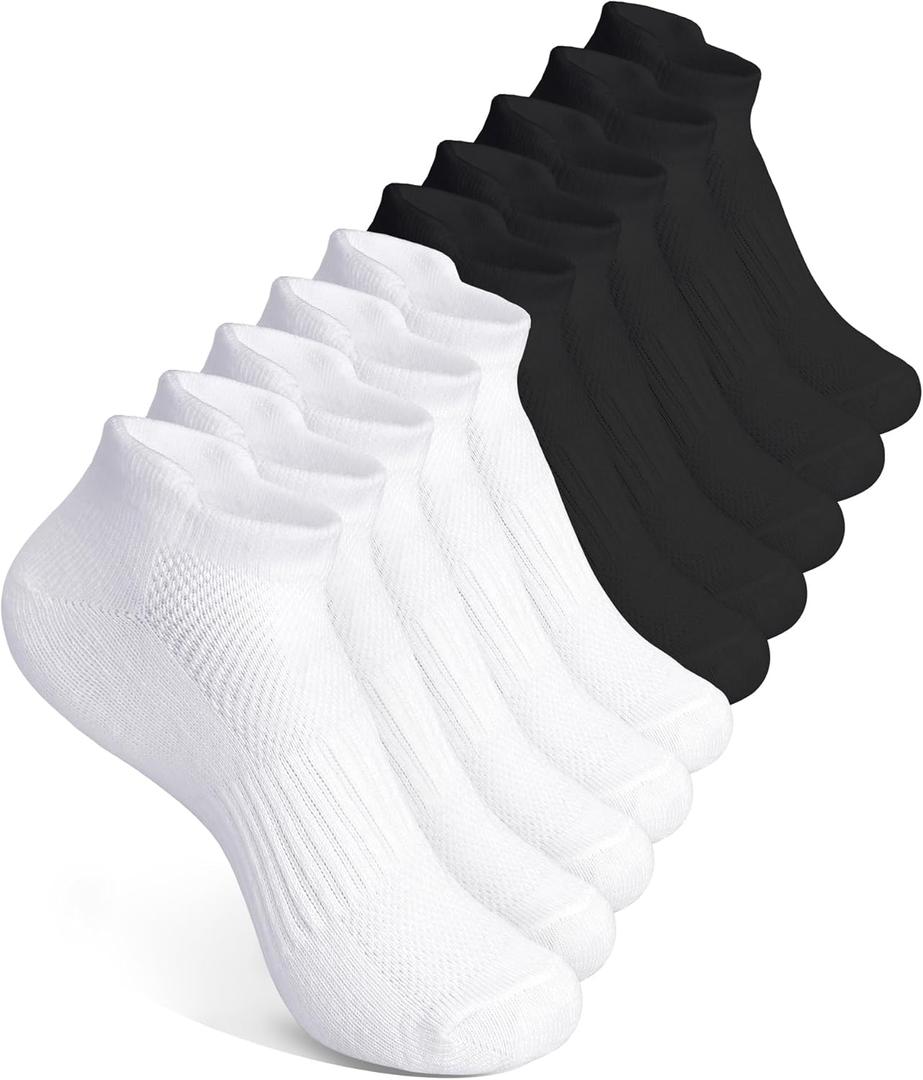 CHANCALCAL 10 Pairs Kids Socks for Boys Girls Ankle Athletic Low Cut Socks Half Cushioned Crew Cotton No Show Sock (4-7 Years, Black/White)