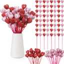 Crowye 60 Pcs Valentine Glittered Puffy Heart Picks Foam Heart Picks Glitter Sticks for Flower Arrangements Floral Bouquet Crafts Decorations, Red and Pink