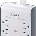 Belkin 6-Outlet Wall Surge Protector w/ 2 USB-A Ports, Wall-Mountable Surge Protector for Home, Office, Travel, Computer Desktop, Laptop, Phone Charger, & More - 900 Joules of Protection