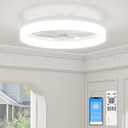 VOLISUN Low Profile Ceiling Fans with Lights and Remote, 19.7in Fandelier Ceiling Fan with Light, 3000K-6500K Dimmable Bladeless LED Fan Light, White Flush Mount Ceiling Fans with Lights for Bedroom