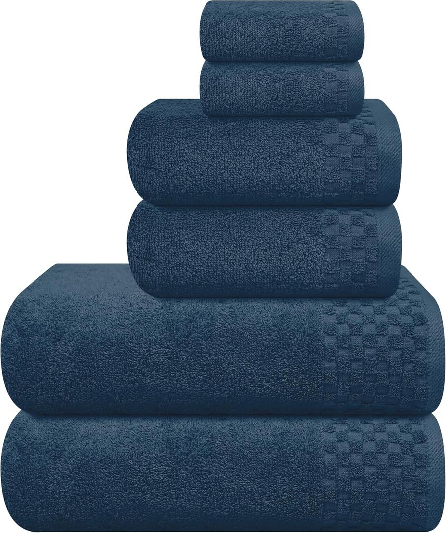 Premium Cotton 6 Pack Towel Set for Bathroom, Contains 2 Bath Towels 28x55 inch, 2 Hand Towels 16x24 inch & 2 Wash Coths 12x12 inch, Ideal Everyday use, Compact & Lightweight - Mineral Blue