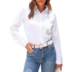jonivey Womens Long Sleeve Button Down Stretch Dress Shirt Soft Wrinkle Free Work Casual Business Office Blouse, XL
