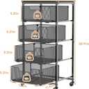 4-Tier Fruit Vegetable Storage Cart - Kitchen Organizer and Storage Cart with Wheels, Wooden Top Metal Wire Fruit Vegetable Rack Stand with Drawers to Storage Cans Snacks for Kitchen(Patent Pending)