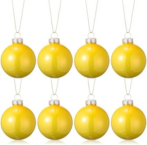 8 Pcs Yellow Glass Christmas Ball Ornaments 2.36" Shatterproof Xmas Christmas Tree Decorations with Hanging Loop and Rope Christmas Decorative Ball for Holiday Hanging Wreath Garland Decorations