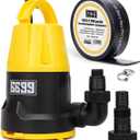 Submersible Sump Pump 2500GPH High Flow with 25FT x 1-1/2” Discharge Hose Drain Water Pump Kit 1/2HP Portable Utility Pump Easy to Use for Flooded Basement Rain Barrel