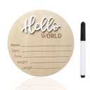Baby Announcement Sign, 5.9 Inch Wooden Hello World Newborn Signs, Birth Announcement Sign, Baby Shower Hospital Nursery for Newborn Boys and Girls (White,Pen)