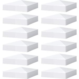 12 Pcs Fence Post Caps 5 x 5 (127 mm x 127 mm), White Post Caps Pyramid Plastic for Fence Posts, Mailbox, Deck, Dock, Piling Cap, White