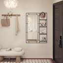 43" X 30" Black Wall Mounted Mirror for Wall, Full Length Mirror with Shelf and Hooks, Large Wall Mirror with Metal Frame 3 Trays and 4 Hooks for Living Room,Hallway,Bedroom (Black, 43x30)