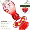 Kingsyard Hummingbird Feeder for Outdoors, Glass 26 oz Leak Proof Feeder with Ant Moat & 6 Ports, Hanging Bird Feeder for Garden Decor, Red