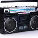 aiwa Portable Retro Boombox BackTrack Jr, Vintage Bluetooth Speaker with Cassette Player, Bluetooth, FM/AM Radio, USB & AUX for Home, Outdoor, and Travel Listening (Black)