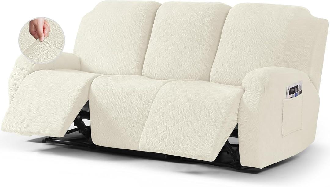 Timeles Recliner Covers Recliner Couch Covers Reclining Couch Covers for 3 Cushion Sofa Slipcovers Stretch Soft Washable (Three-Seater, Cream)