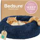 Bedsure Calming Cat Beds for Indoor Cats - Small Cat Bed Washable 20 inches, Anti-Slip Round Fluffy Plush Faux Fur Pet Bed, Fits up to 15 lbs Pets, Navy