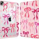May Chen Case for iPad 12.9 Inch (6th/5th/4th/3rd Generation, 2022/2021/2020/2018), Pencel Holder + Trifold Support Auto Sleep/Wake, Transparent Shockproof Back Cover, Bow Ribbon