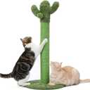 Made4Pets 34" Tall Cat Scratching Post, Cactus Cat Scratcher Kitten Scratching Posts for Indoor Cats Adults Claw Scratch with Sisal Rope, Vertical Green Cat Tree with Dangling Ball for Kitties Large (Large - 33.9")