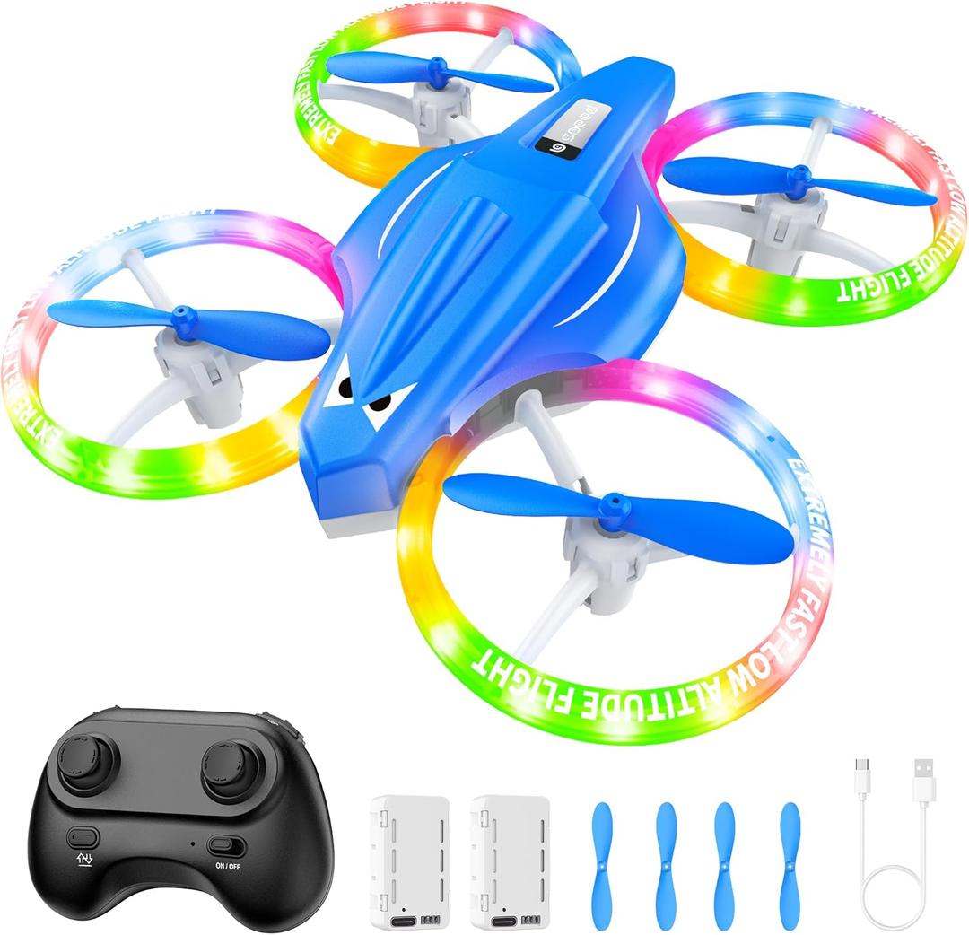 Drones for Kids With Cool Light, Kids Drone with 3D Flip, Altitude-Hold, Self-Rotation, Headless Mode, 3 Speed Modes, One-Click Take-off/Landing, Mini Drone for Christmas, Beginners, Indoor (Blue)