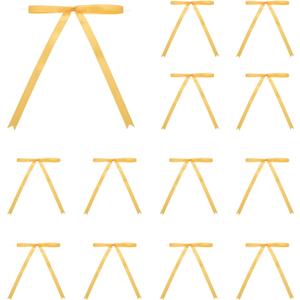 MECCANIXITY 50 Pcs 5x7 Twist Tie Bows Satin Ribbon Bows Wrapping Bows for Craft DIY Sewing Wedding Decor Birthday Party Treat Bags Gold
