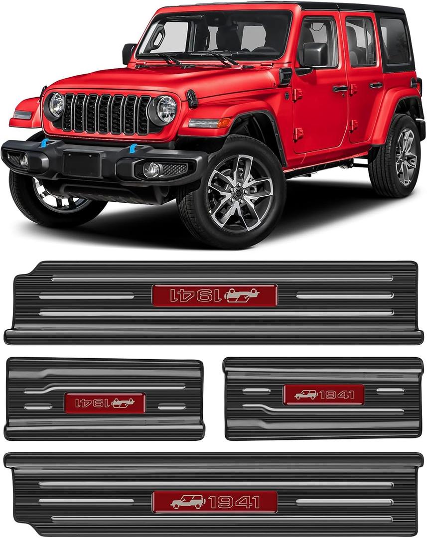 Upgraded Door Sill Guards Compatible with Jeep Wrangler JL JLU 2018-2025 2026 & Gladiator JT 2020-2025 2026 Accessories Stainless Steel Door Entry Guard (4-Door Brushed Black)