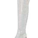 Women Rhinestone Over the Knee Cowboy Boots, Sparkly Bling Cowgirl Boots Western Thigh High Boots Pull-On Side Zippers Chunky Heel Pointed Toe Size10 For Fashion&Daily