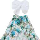 Tiny Cutey Toddler Baby Girl Clothes Ruffle Crop Top +Boho Floral Skirt Summer Dress Outfit Two Piece Set (White Top+full Coconut Tree Skirt) Size 140