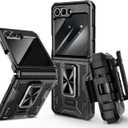 VEGO for Galaxy Z Flip 6 Case, 360° Rotatable Ring Kickstand & Belt Clip Holster & Privacy Camera Screen Protector & Hinge Protection, Shockproof Case for Samsung Flip6 5G - Privacy Black