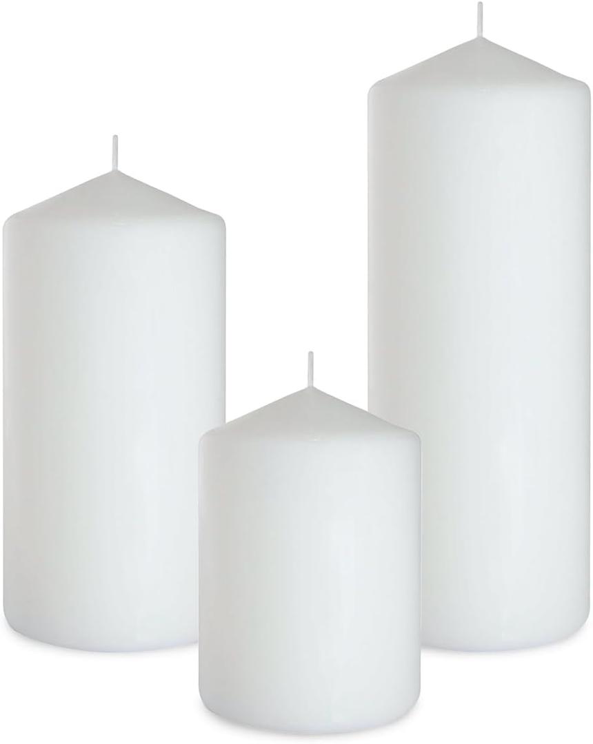 Set of 3 Different Sizes White Pillar Candles, Dripless Unscented 3x4 3x6 3x8 Inch Large Cylinder Column Candles for Home Table Decor Power Outage Emergency