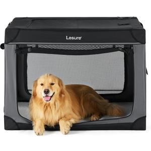 Lesure Shown on TODAY Show Soft Collapsible Dog Crate - 42 Inch Portable Travel Crate for Extra Large Dogs Indoor & Outdoor, 4-Door Foldable Pet Kennel with Mesh Windows, Black