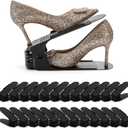 24 Pack Shoe Slots Organizer, Adjustable 4 Levels Shoe Stackers, Double Deck Shoe Storage Holder, 50% Space Savers Rack, Thickening Plastic Shoes Riser for Closet Entryway Organization, Black