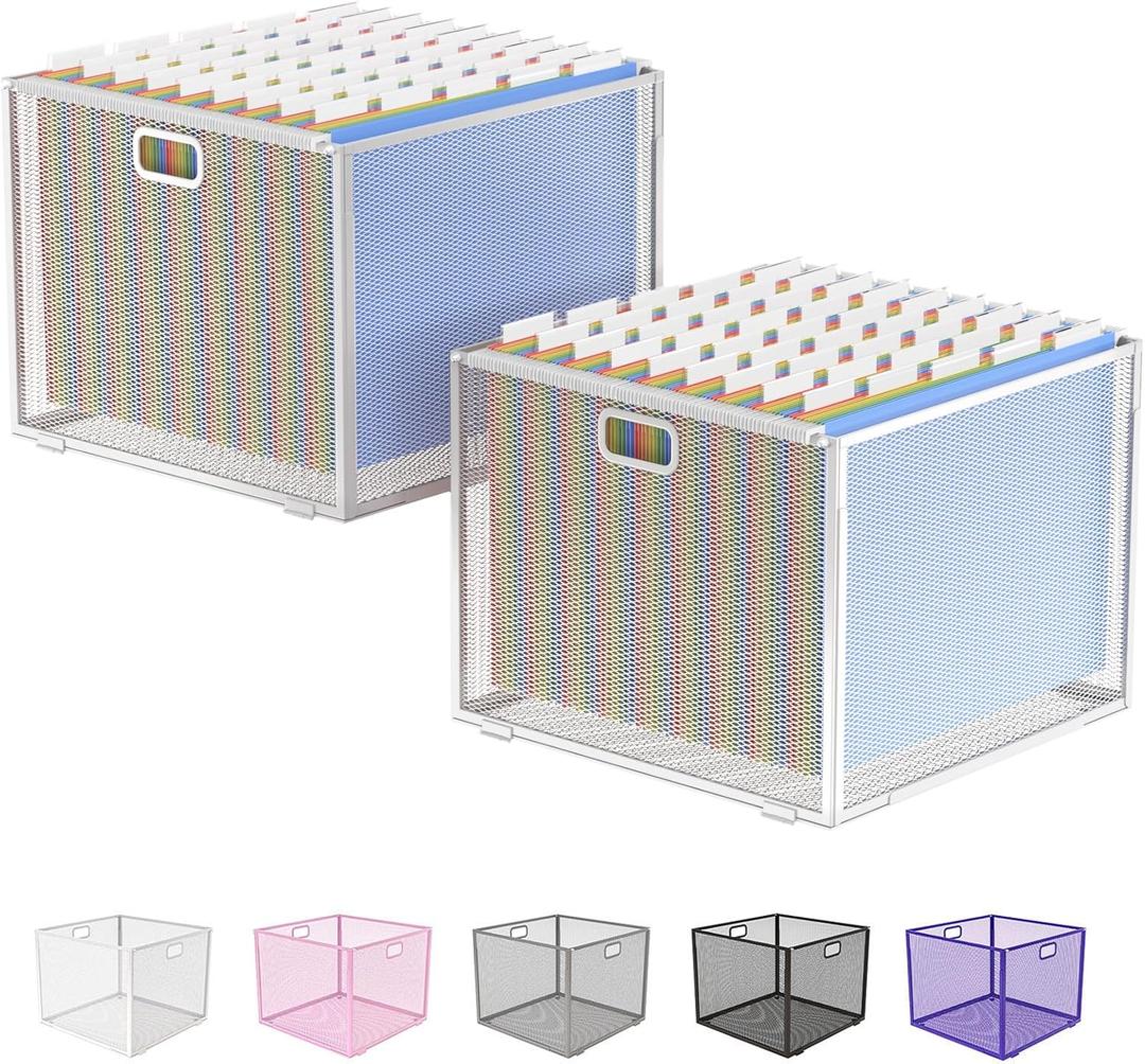 Oterri Metal Hanging File Crate, Portable Desktop Organizer for Letter Size Folders, Mesh Design (Pure White-Large,2 Pack)