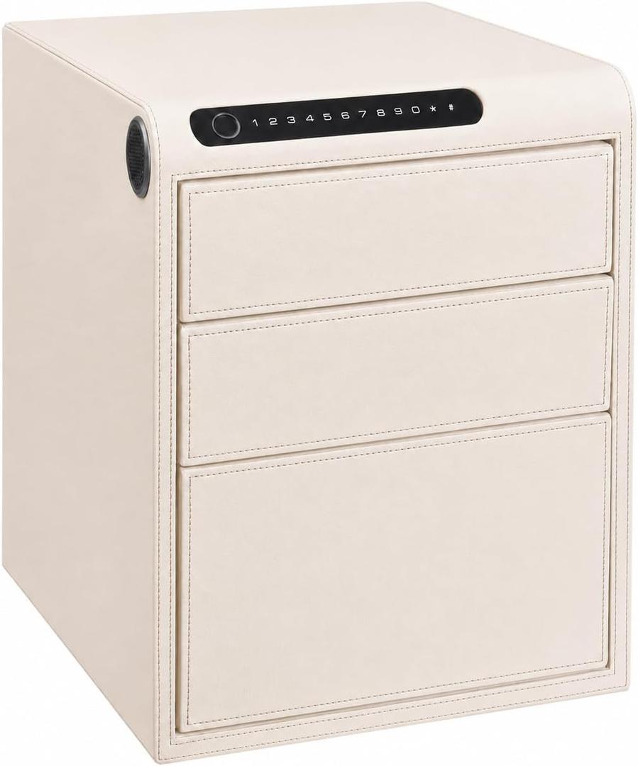 Jewelry Safe with Drawers，Biometric Fingerprint safe, Slide-Away Handgun Safe for Pistols, Leather Wrapped Jewelry Storage Safe, Digital Keypad & Quick-Access Drawer 14" × 16.5"