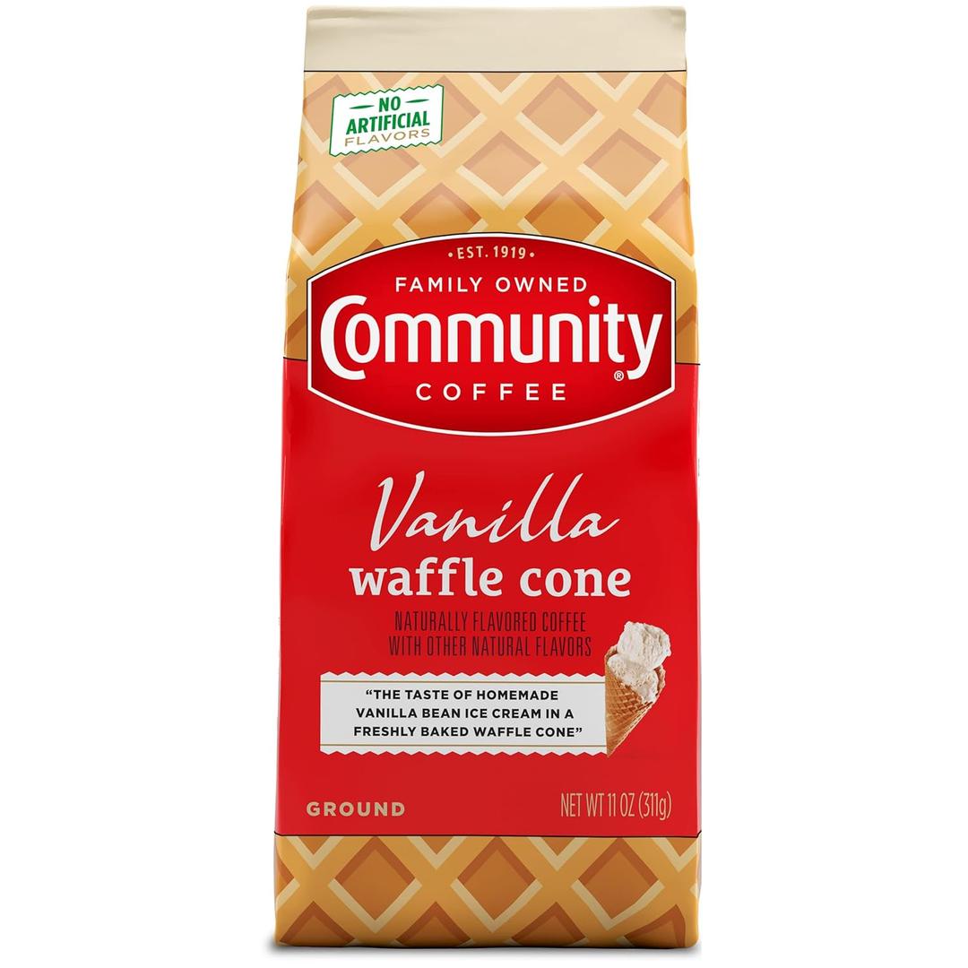 Community Coffee Vanilla Waffle Cone, Ice Cream Flavored Ground Coffee, 11 Ounce Bag (Pack of 1) (EXP 02/15/26)