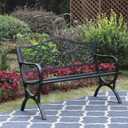 Sophia & William 50" Outdoor Garden Bench Patio Park Bench, Cast Iron Metal Frame Furniture with Floral Design Backrest for Porch Yard Lawn Deck, Black