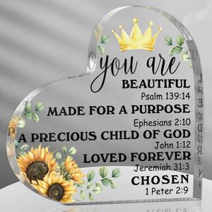 Gerrii Christian Gifts for Women Vbs 2025 Gifts Inspirational Bible Acrylic Plaque Religious Spiritual Catholic Baptism Encouraging Presents for Sister Friend(Sunflower)