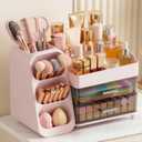 Large Capacity Makeup Organizer Countertop with Makeup Brush Holder for Vanity, Thickened Material, Bathroom Countertop Organizer Skin Care Perfumes Storage, Teen Girl Gifts for 12-23 Yearpink
