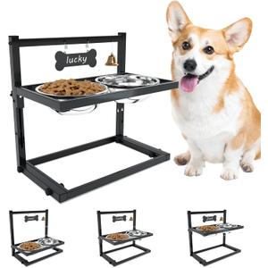 SHAINFUN Elevated Dog Bowls for Medium Dogs and Cats - Raised Cat or Dog Bowl Stand with Adjustable Height and Two Stainless Steel Food Bowls - Ideal for Medium and Small Dogs and Cats